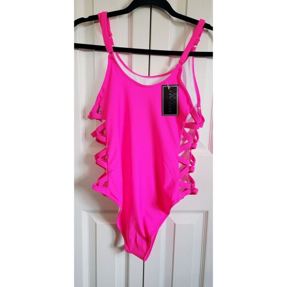 BeWicked S Swimsuit Hot Pink Sexy Bathing Suit Swim Cut Out Sides Size Small NWT - Picture 1 of 7